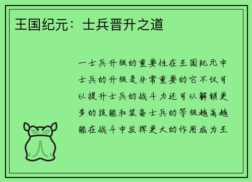 王国纪元：士兵晋升之道